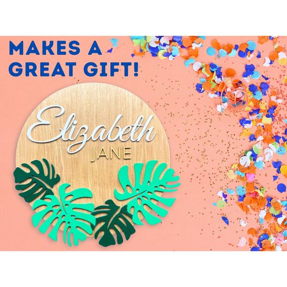 Custom Wooden Name Sign - Modern Tropical Monstera Leaves Personalized Gift - Picture 9 of 10